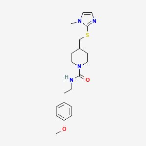 molecular formula C20H28N4O2S B2972132 N-(4-甲氧基苯乙基)-4-(((1-甲基-1H-咪唑-2-基)硫代)甲基)哌啶-1-甲酰胺 CAS No. 1428374-17-7