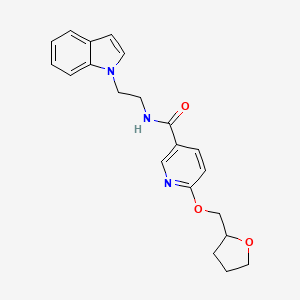 molecular formula C21H23N3O3 B2972137 N-(2-(1H-indol-1-yl)ethyl)-6-((tetrahydrofuran-2-yl)methoxy)nicotinamide CAS No. 2034237-83-5