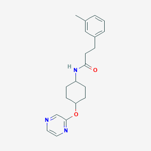 molecular formula C20H25N3O2 B2972138 N-((1r,4r)-4-(吡嗪-2-基氧基)环己基)-3-(间甲苯基)丙酰胺 CAS No. 2034579-87-6