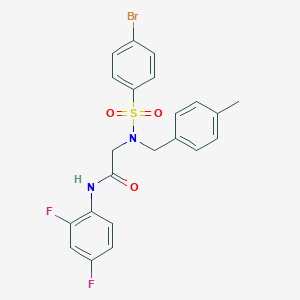 molecular formula C22H19BrF2N2O3S B297214 2-[(4-bromophenyl)sulfonyl-[(4-methylphenyl)methyl]amino]-N-(2,4-difluorophenyl)acetamide 