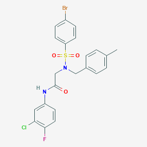 molecular formula C22H19BrClFN2O3S B297215 2-[[(4-bromophenyl)sulfonyl](4-methylbenzyl)amino]-N-(3-chloro-4-fluorophenyl)acetamide 