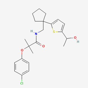 molecular formula C22H28ClNO3S B2972153 2-(4-chlorophenoxy)-N-((1-(5-(1-hydroxyethyl)thiophen-2-yl)cyclopentyl)methyl)-2-methylpropanamide CAS No. 2034549-16-9