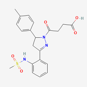 molecular formula C21H23N3O5S B2972161 4-(3-(2-(methylsulfonamido)phenyl)-5-(p-tolyl)-4,5-dihydro-1H-pyrazol-1-yl)-4-oxobutanoic acid CAS No. 923227-27-4