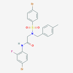molecular formula C22H19Br2FN2O3S B297217 N-(4-bromo-2-fluorophenyl)-2-[[(4-bromophenyl)sulfonyl](4-methylbenzyl)amino]acetamide 