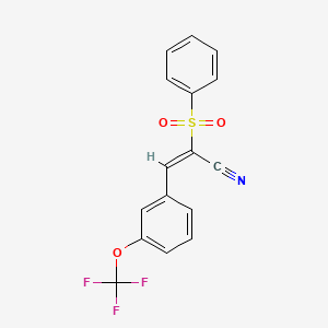 molecular formula C16H10F3NO3S B2972184 (E)-2-(benzenesulfonyl)-3-[3-(trifluoromethoxy)phenyl]prop-2-enenitrile CAS No. 1025264-69-0