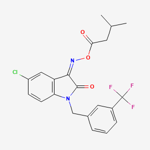 molecular formula C21H18ClF3N2O3 B2972185 5-chloro-3-{[(3-methylbutanoyl)oxy]imino}-1-[3-(trifluoromethyl)benzyl]-1,3-dihydro-2H-indol-2-one CAS No. 321429-80-5