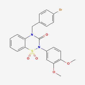 molecular formula C22H19BrN2O5S B2972186 4-(4-bromobenzyl)-2-(3,4-dimethoxyphenyl)-2H-1,2,4-benzothiadiazin-3(4H)-one 1,1-dioxide CAS No. 893790-78-8