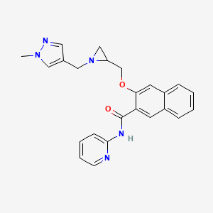 molecular formula C24H23N5O2 B2972190 3-[[1-[(1-Methylpyrazol-4-yl)methyl]aziridin-2-yl]methoxy]-N-pyridin-2-ylnaphthalene-2-carboxamide CAS No. 2418709-89-2