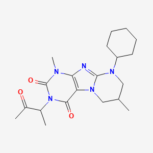 molecular formula C20H29N5O3 B2972191 9-cyclohexyl-1,7-dimethyl-3-(3-oxobutan-2-yl)-7,8-dihydro-6H-purino[7,8-a]pyrimidine-2,4-dione CAS No. 876886-20-3