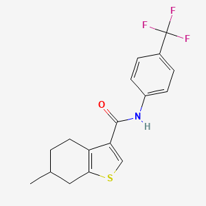 molecular formula C17H16F3NOS B2972192 6-methyl-N-[4-(trifluoromethyl)phenyl]-4,5,6,7-tetrahydro-1-benzothiophene-3-carboxamide CAS No. 496799-25-8
