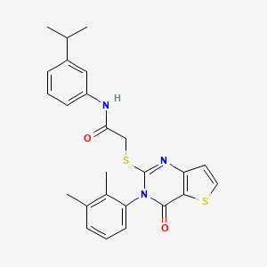 molecular formula C25H25N3O2S2 B2972221 2-{[3-(2,3-dimethylphenyl)-4-oxo-3,4-dihydrothieno[3,2-d]pyrimidin-2-yl]sulfanyl}-N-[3-(propan-2-yl)phenyl]acetamide CAS No. 1291843-50-9