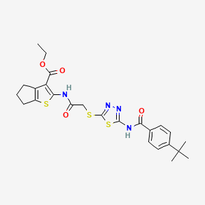 ethyl 2-(2-((5-(4-(tert-butyl)benzamido)-1,3,4-thiadiazol-2-yl)thio)acetamido)-5,6-dihydro-4H-cyclopenta[b]thiophene-3-carboxylate