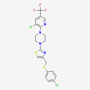 molecular formula C20H17Cl2F3N4S2 B2972224 1-(4-{[(4-Chlorophenyl)sulfanyl]methyl}-1,3-thiazol-2-yl)-4-[3-chloro-5-(trifluoromethyl)-2-pyridinyl]piperazine CAS No. 303998-72-3