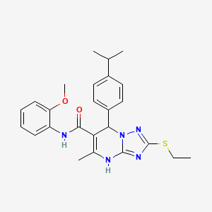 molecular formula C25H29N5O2S B2972228 2-(乙硫基)-7-(4-异丙基苯基)-N-(2-甲氧基苯基)-5-甲基-4,7-二氢-[1,2,4]三唑并[1,5-a]嘧啶-6-甲酰胺 CAS No. 1021212-27-0