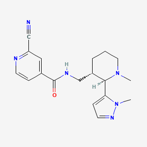 molecular formula C18H22N6O B2972231 2-Cyano-N-[[(2R,3S)-1-methyl-2-(2-methylpyrazol-3-yl)piperidin-3-yl]methyl]pyridine-4-carboxamide CAS No. 2223551-55-9