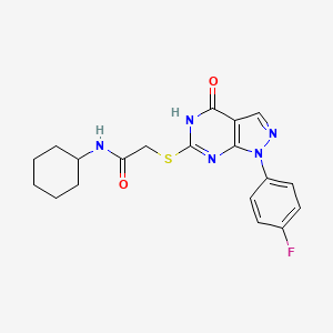 molecular formula C19H20FN5O2S B2972232 N-cyclohexyl-2-((1-(4-fluorophenyl)-4-oxo-4,5-dihydro-1H-pyrazolo[3,4-d]pyrimidin-6-yl)thio)acetamide CAS No. 534592-45-5