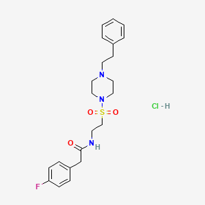 molecular formula C22H29ClFN3O3S B2972237 2-(4-fluorophenyl)-N-(2-((4-phenethylpiperazin-1-yl)sulfonyl)ethyl)acetamide hydrochloride CAS No. 1329641-44-2