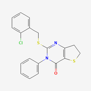 molecular formula C19H15ClN2OS2 B2972259 2-[(2-氯苯基)甲硫基]-3-苯基-6,7-二氢噻吩并[3,2-d]嘧啶-4-酮 CAS No. 686771-14-2