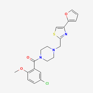 molecular formula C20H20ClN3O3S B2972269 (5-Chloro-2-methoxyphenyl)(4-((4-(furan-2-yl)thiazol-2-yl)methyl)piperazin-1-yl)methanone CAS No. 1105198-67-1