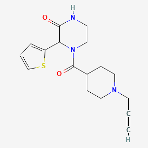 molecular formula C17H21N3O2S B2972293 4-[1-(Prop-2-yn-1-yl)piperidine-4-carbonyl]-3-(thiophen-2-yl)piperazin-2-one CAS No. 2093513-52-9
