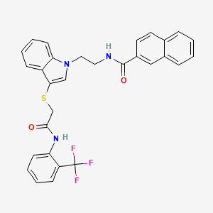 N-(2-(3-((2-oxo-2-((2-(trifluoromethyl)phenyl)amino)ethyl)thio)-1H-indol-1-yl)ethyl)-2-naphthamide