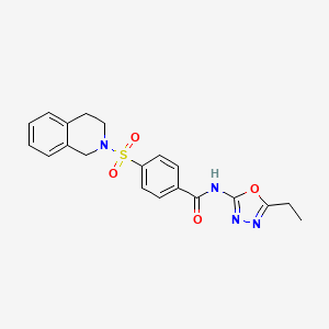 molecular formula C20H20N4O4S B2972296 4-((3,4-dihydroisoquinolin-2(1H)-yl)sulfonyl)-N-(5-ethyl-1,3,4-oxadiazol-2-yl)benzamide CAS No. 685837-29-0
