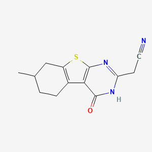 molecular formula C13H13N3OS B2972300 2-{11-Methyl-3-oxo-8-thia-4,6-diazatricyclo[7.4.0.0^{2,7}]trideca-1(9),2(7),5-trien-5-yl}acetonitrile CAS No. 728908-00-7