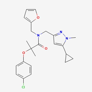 2-(4-chlorophenoxy)-N-((5-cyclopropyl-1-methyl-1H-pyrazol-3-yl)methyl)-N-(furan-2-ylmethyl)-2-methylpropanamide