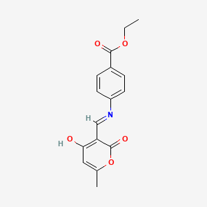 molecular formula C16H15NO5 B2972320 Ethyl 4-[(6-methyl-2,4-dioxopyran-3-ylidene)methylamino]benzoate CAS No. 263255-70-5
