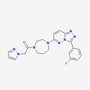 molecular formula C21H21FN8O B2972336 1-[4-[3-(3-Fluorophenyl)-[1,2,4]triazolo[4,3-b]pyridazin-6-yl]-1,4-diazepan-1-yl]-2-pyrazol-1-ylethanone CAS No. 2380184-84-7