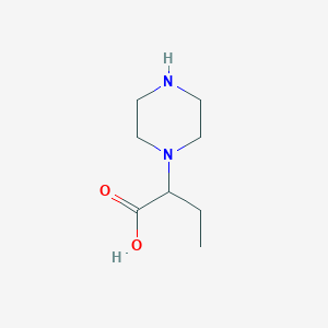 molecular formula C8H16N2O2 B2972345 2-(Piperazin-1-yl)butanoic acid CAS No. 98998-53-9