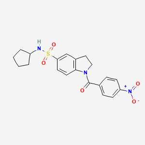 molecular formula C20H21N3O5S B2972346 5-[(环戊基氨基)磺酰基]吲哚啉基 4-硝基苯基酮 CAS No. 919210-16-5
