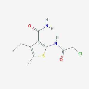 molecular formula C10H13ClN2O2S B2972347 2-[(Chloroacetyl)amino]-4-ethyl-5-methylthiophene-3-carboxamide CAS No. 544657-74-1