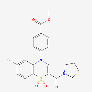 molecular formula C21H19ClN2O5S B2972356 methyl 4-[6-chloro-1,1-dioxo-2-(pyrrolidine-1-carbonyl)-4H-1lambda6,4-benzothiazin-4-yl]benzoate CAS No. 1251681-09-0