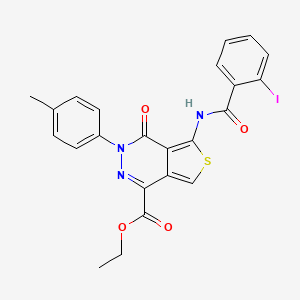 molecular formula C23H18IN3O4S B2972361 Ethyl 5-(2-iodobenzamido)-4-oxo-3-(p-tolyl)-3,4-dihydrothieno[3,4-d]pyridazine-1-carboxylate CAS No. 896676-93-0