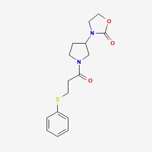 molecular formula C16H20N2O3S B2972366 3-{1-[3-(Phenylsulfanyl)propanoyl]pyrrolidin-3-yl}-1,3-oxazolidin-2-one CAS No. 2097924-03-1