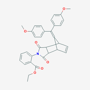 molecular formula C33H29NO6 B297237 Ethyl 2-{10-[bis(4-methoxyphenyl)methylene]-3,5-dioxo-4-azatricyclo[5.2.1.0~2,6~]dec-8-en-4-yl}benzoate 