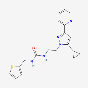 molecular formula C19H21N5OS B2972382 1-(2-(5-cyclopropyl-3-(pyridin-2-yl)-1H-pyrazol-1-yl)ethyl)-3-(thiophen-2-ylmethyl)urea CAS No. 1797616-77-3