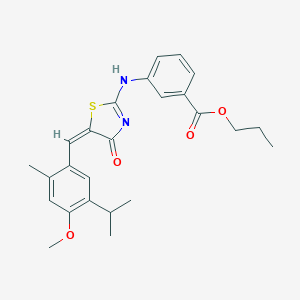 molecular formula C25H28N2O4S B297239 propyl 3-[[(5E)-5-[(4-methoxy-2-methyl-5-propan-2-ylphenyl)methylidene]-4-oxo-1,3-thiazol-2-yl]amino]benzoate 