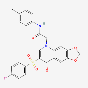 molecular formula C25H19FN2O6S B2972390 2-[7-(4-fluorophenyl)sulfonyl-8-oxo-[1,3]dioxolo[4,5-g]quinolin-5-yl]-N-(4-methylphenyl)acetamide CAS No. 866811-08-7