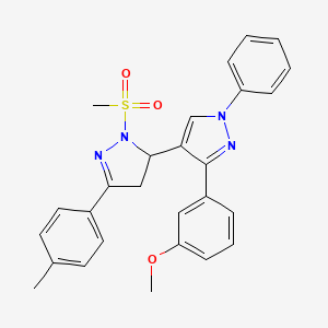 molecular formula C27H26N4O3S B2972394 2-methanesulfonyl-3'-(3-methoxyphenyl)-5-(4-methylphenyl)-1'-phenyl-3,4-dihydro-1'H,2H-3,4'-bipyrazole CAS No. 1017500-23-0