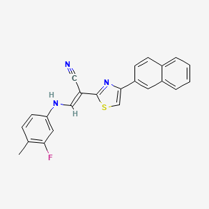 molecular formula C23H16FN3S B2972404 (E)-3-((3-fluoro-4-methylphenyl)amino)-2-(4-(naphthalen-2-yl)thiazol-2-yl)acrylonitrile CAS No. 477297-71-5