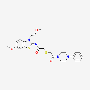 molecular formula C25H30N4O4S2 B2972415 (Z)-N-(6-甲氧基-3-(2-甲氧基乙基)苯并[d]噻唑-2(3H)-亚甲基)-2-((2-氧代-2-(4-苯基哌嗪-1-基)乙基)硫代)乙酰胺 CAS No. 851716-89-7