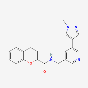molecular formula C20H20N4O2 B2972421 N-((5-(1-methyl-1H-pyrazol-4-yl)pyridin-3-yl)methyl)chroman-2-carboxamide CAS No. 2034462-08-1
