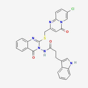 molecular formula C28H21ClN6O3S B2972424 N-[2-[(7-chloro-4-oxopyrido[1,2-a]pyrimidin-2-yl)methylsulfanyl]-4-oxoquinazolin-3-yl]-3-(1H-indol-3-yl)propanamide CAS No. 422278-70-4