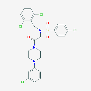 molecular formula C25H23Cl4N3O3S B297243 4-chloro-N-{2-[4-(3-chlorophenyl)piperazin-1-yl]-2-oxoethyl}-N-(2,6-dichlorobenzyl)benzenesulfonamide 