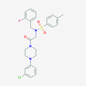 molecular formula C26H27ClFN3O3S B297244 N-{2-[4-(3-chlorophenyl)piperazin-1-yl]-2-oxoethyl}-N-(2-fluorobenzyl)-4-methylbenzenesulfonamide 