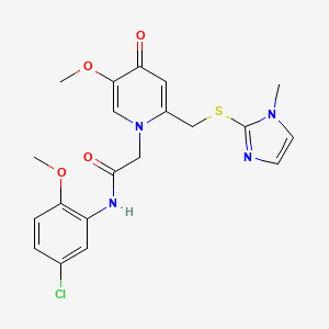 molecular formula C20H21ClN4O4S B2972446 N-(5-chloro-2-methoxyphenyl)-2-(5-methoxy-2-(((1-methyl-1H-imidazol-2-yl)thio)methyl)-4-oxopyridin-1(4H)-yl)acetamide CAS No. 1005291-90-6