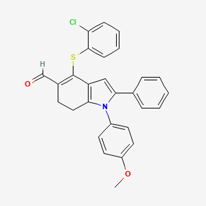 molecular formula C28H22ClNO2S B2972447 4-[(2-chlorophenyl)sulfanyl]-1-(4-methoxyphenyl)-2-phenyl-6,7-dihydro-1H-indole-5-carbaldehyde CAS No. 477887-77-7