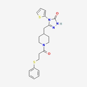 molecular formula C21H24N4O2S2 B2972455 3-((1-(3-(phenylthio)propanoyl)piperidin-4-yl)methyl)-4-(thiophen-2-yl)-1H-1,2,4-triazol-5(4H)-one CAS No. 2034287-17-5